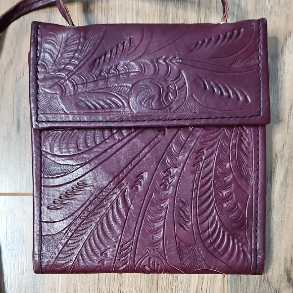 T. Saldivar Handbags - T. Saldivar Hand Tooled Leather Burgundy Plum Crossbody Bag